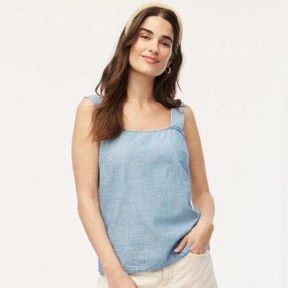 NWT J.Crew Chambray Squareneck Tank Top Size 2X - Picture 1 of 9